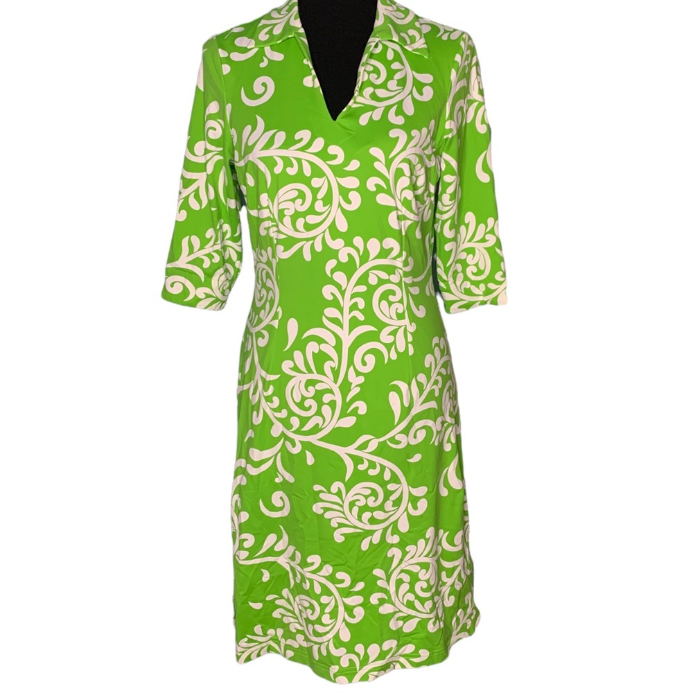 J. McLaughlin Catalina cloth dress green white